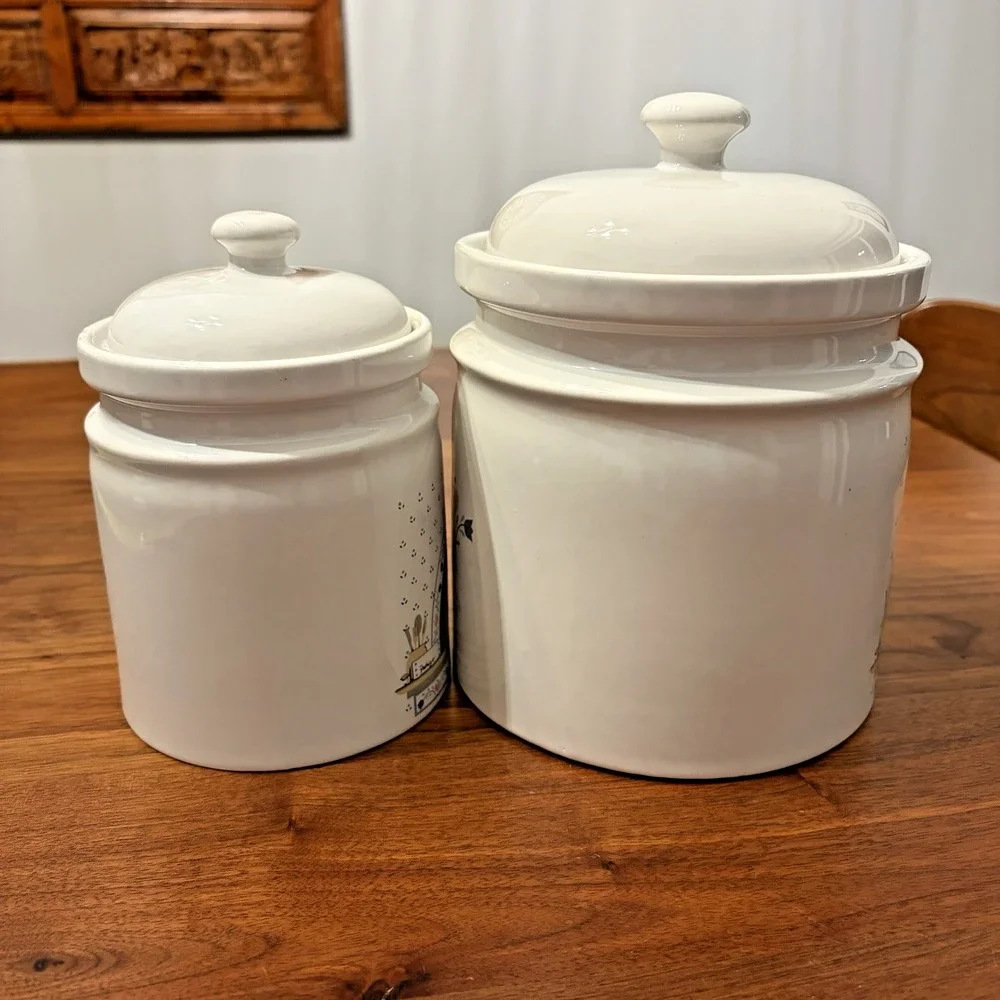 Vintage Home Swan Goose Stoneware Canisters Set of 2 Pink Blue Farmhouse 1980s